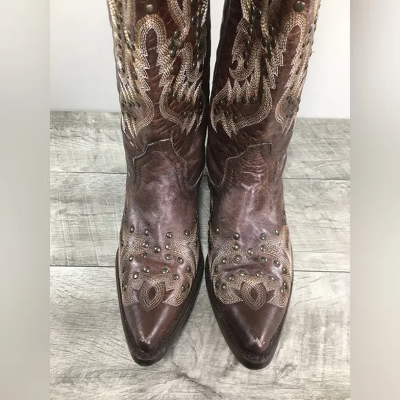 Corky’s Gypsy Girl Studded Women’s Western Cowboy Brown Leather Boots Size 10 US
