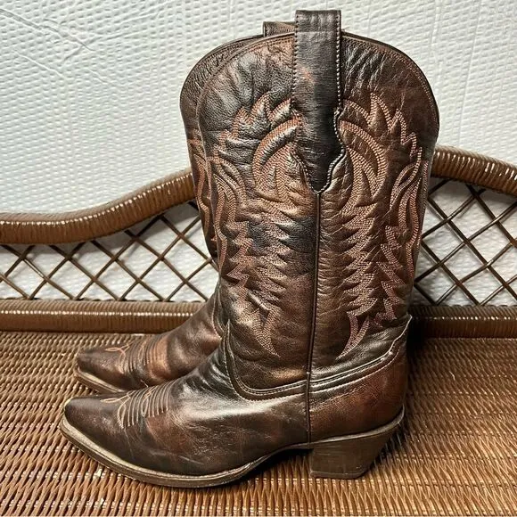 Corral Brown/Bronze Snip Toe Cowgirl 13Inch Heeled Boots Size 8.5M