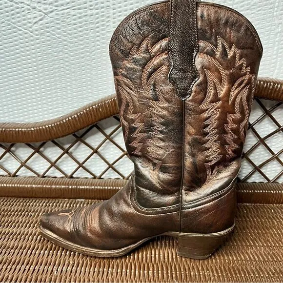 Corral Brown/Bronze Snip Toe Cowgirl 13Inch Heeled Boots Size 8.5M