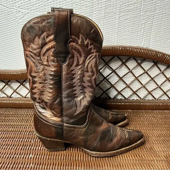 Corral Brown/Bronze Snip Toe Cowgirl 13Inch Heeled Boots Size 8.5M