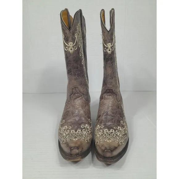 CORRAL Teens  Floral Leather Snip Toe Western Cowgirl Boots Youth Sz 5.5