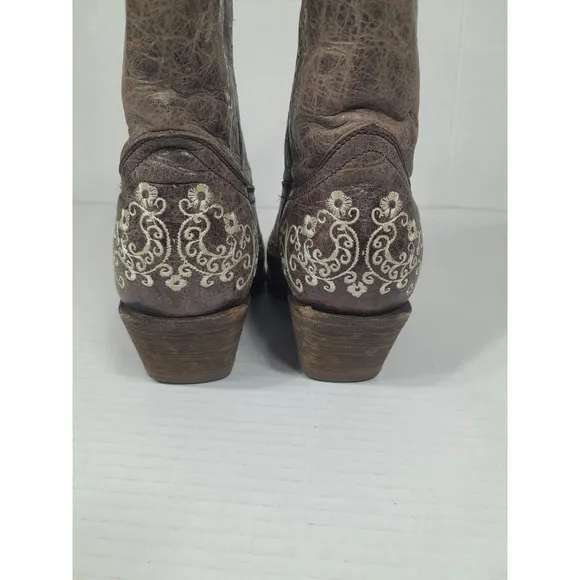 CORRAL Teens  Floral Leather Snip Toe Western Cowgirl Boots Youth Sz 5.5