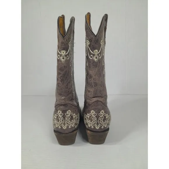 CORRAL Teens  Floral Leather Snip Toe Western Cowgirl Boots Youth Sz 5.5
