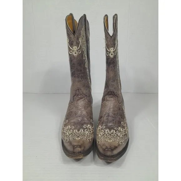 CORRAL Teens  Floral Leather Snip Toe Western Cowgirl Boots Youth Sz 5.5