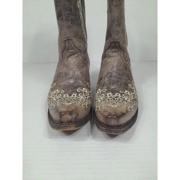 CORRAL Teens  Floral Leather Snip Toe Western Cowgirl Boots Youth Sz 5.5