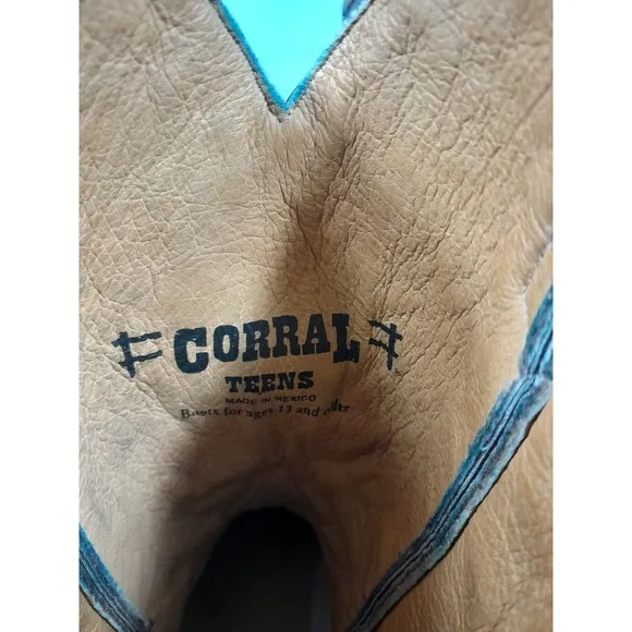 CORRAL Teens  Floral Leather Snip Toe Western Cowgirl Boots Youth Sz 5.5