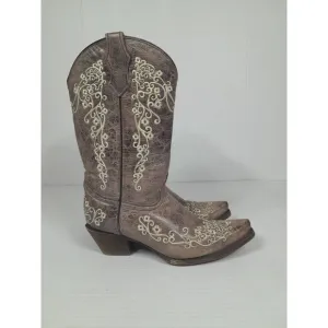CORRAL Teens  Floral Leather Snip Toe Western Cowgirl Boots Youth Sz 5.5