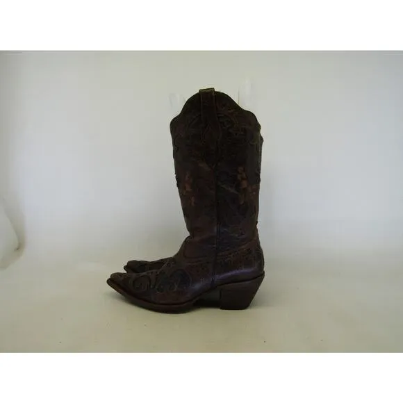 Corral Womens Size 8 M Brown Leather Inlay Cowboy Western Boots