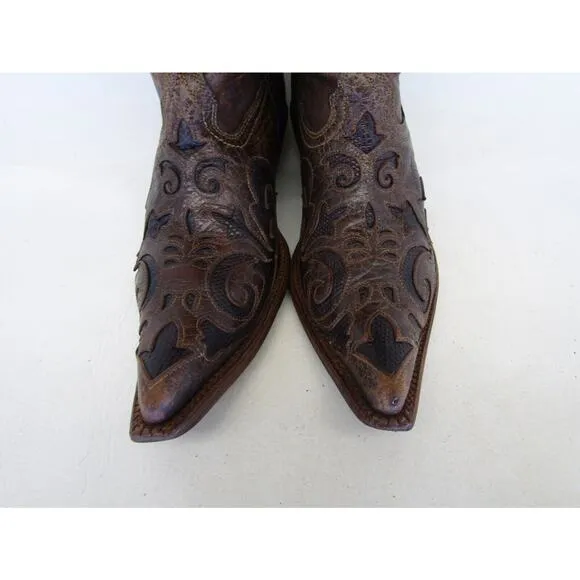 Corral Womens Size 8 M Brown Leather Inlay Cowboy Western Boots