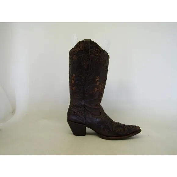 Corral Womens Size 8 M Brown Leather Inlay Cowboy Western Boots