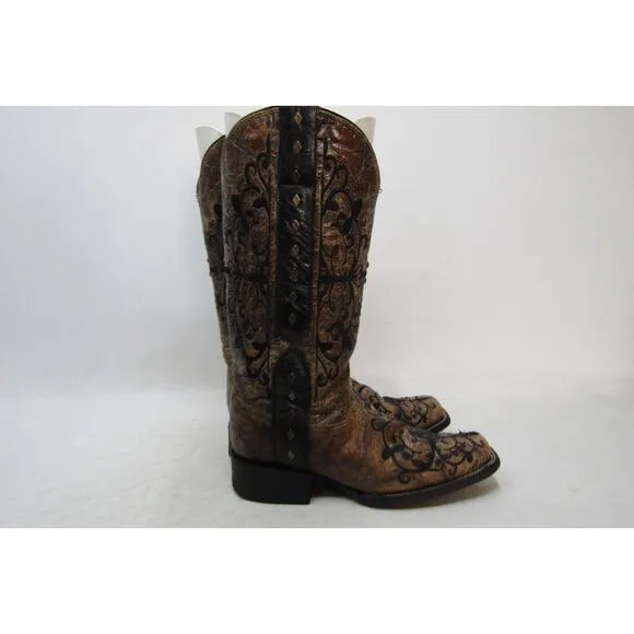 Corral Womens Size 8 M Brown Leather Studded Western Cowboy Boots