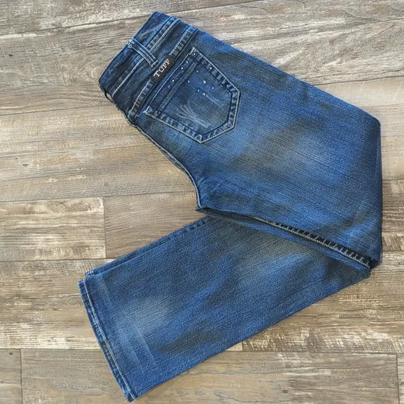 COWGIRL TUFF &quot;Blue Victory&quot; bootcut horseback riding jeans med wash sz 27x33 euc