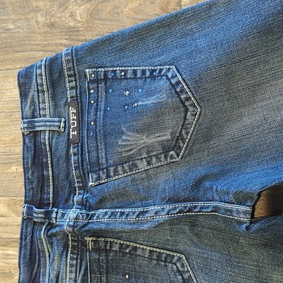 COWGIRL TUFF &quot;Blue Victory&quot; bootcut horseback riding jeans med wash sz 27x33 euc