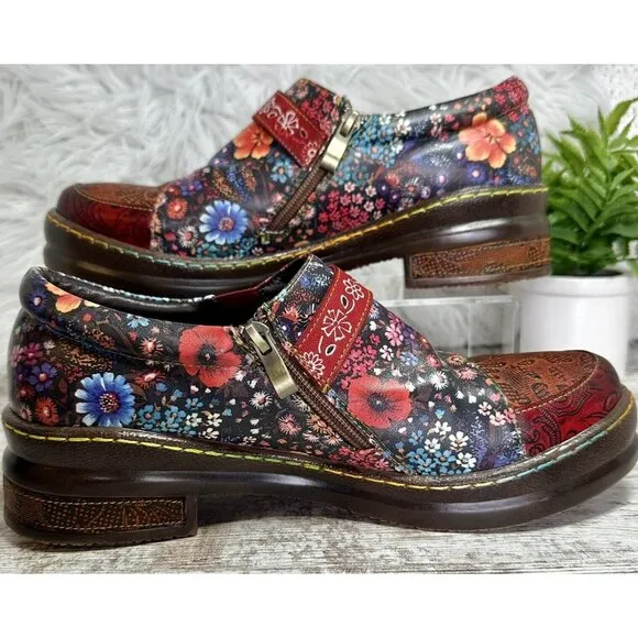 CRAZYCATZ Oxford Floral Leather Shoes Sz 41 US 10.5 Hand Made/Painted Patchwork