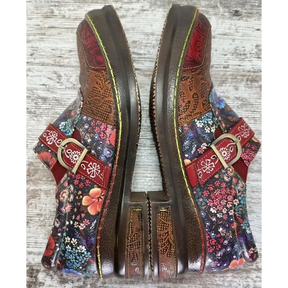 CRAZYCATZ Oxford Floral Leather Shoes Sz 41 US 10.5 Hand Made/Painted Patchwork