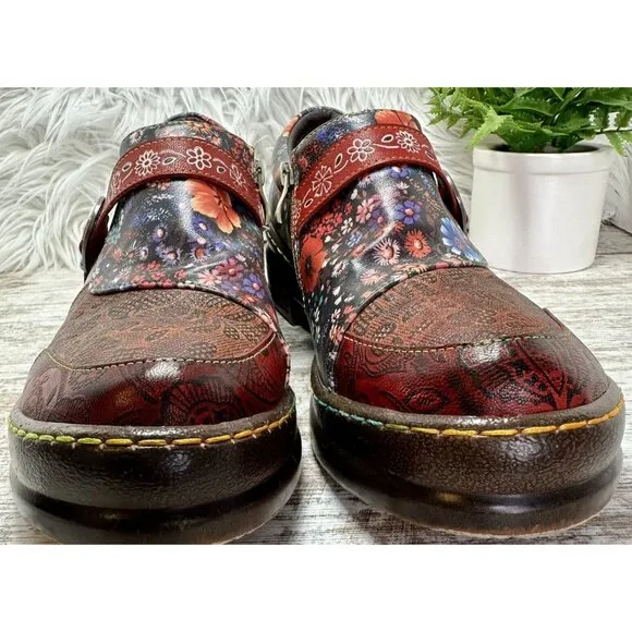 CRAZYCATZ Oxford Floral Leather Shoes Sz 41 US 10.5 Hand Made/Painted Patchwork