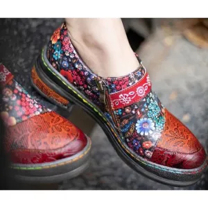 CRAZYCATZ Oxford Floral Leather Shoes Sz 41 US 10.5 Hand Made/Painted Patchwork