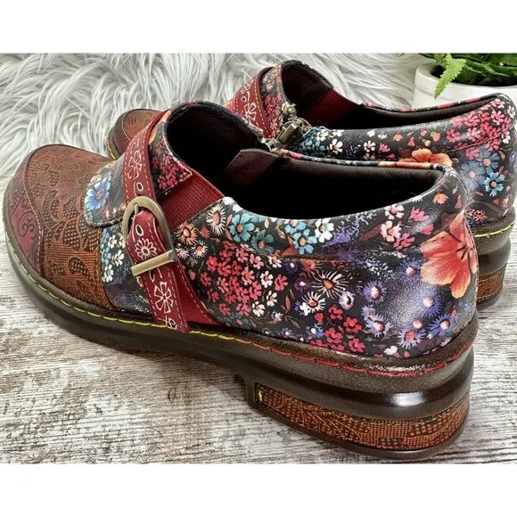 CRAZYCATZ Oxford Floral Leather Shoes Sz 41 US 10.5 Hand Made/Painted Patchwork