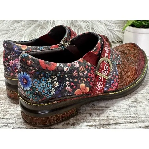 CRAZYCATZ Oxford Floral Leather Shoes Sz 41 US 10.5 Hand Made/Painted Patchwork
