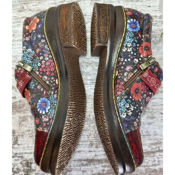 CRAZYCATZ Oxford Floral Leather Shoes Sz 41 US 10.5 Hand Made/Painted Patchwork