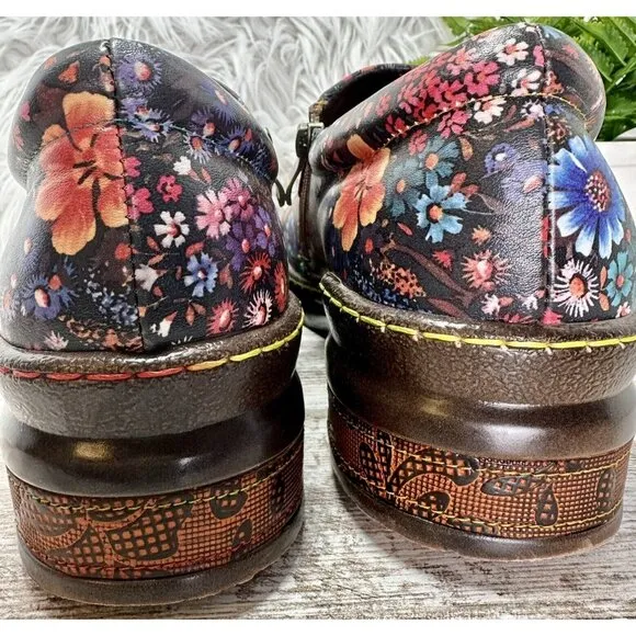 CRAZYCATZ Oxford Floral Leather Shoes Sz 41 US 10.5 Hand Made/Painted Patchwork