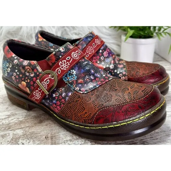 CRAZYCATZ Oxford Floral Leather Shoes Sz 41 US 10.5 Hand Made/Painted Patchwork