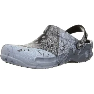 CROCS Bistro Women 7 Men 5 Black Gray Paisley Bandana Sandals Clogs NWT NEW