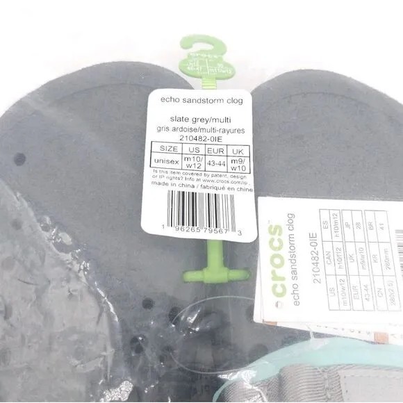 Crocs (Mens‎ 10 Womens 12) Echo Sandstorm Clog Slip On Shoes Sandals Slate Grey