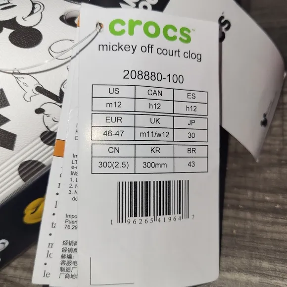 Crocs Mickey Off Court Clog Sandals Men's Size 12 New