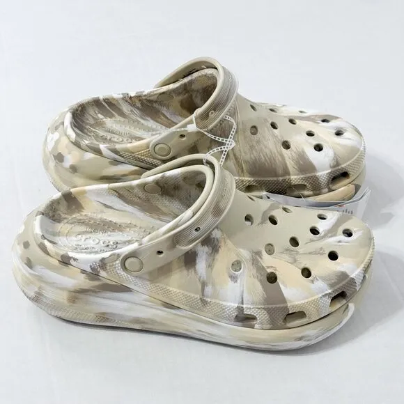 Crocs NWT Sz M 12/W14 Bone Multi Classic Crush Platform Clogs