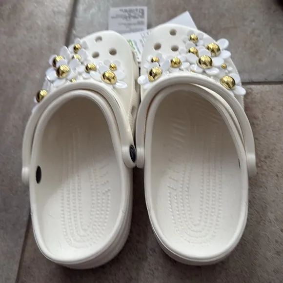 CROCS White and Gold Embellished Sandals