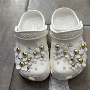 CROCS White and Gold Embellished Sandals