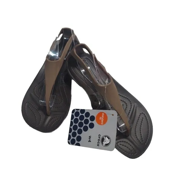 CROCS Women 4 Sexi Flip Flop Thong Bronze Non Slip Serena Sandals RARE NWT