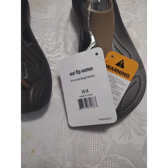 CROCS Women 4 Sexi Flip Flop Thong Bronze Non Slip Serena Sandals RARE NWT
