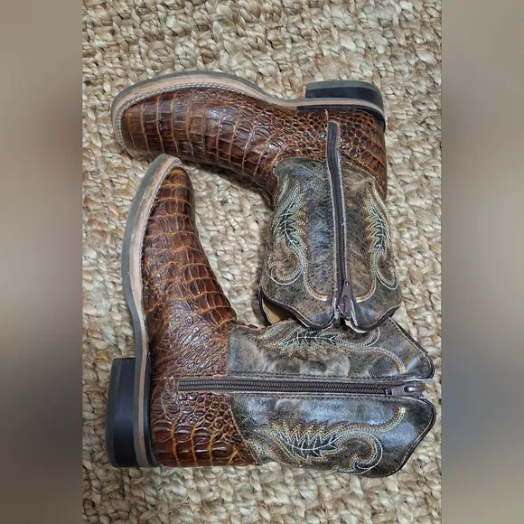 Cuatralba Brown Western Cowboy Boots Boys Sz 14(mex 21)rodeo Country Casual