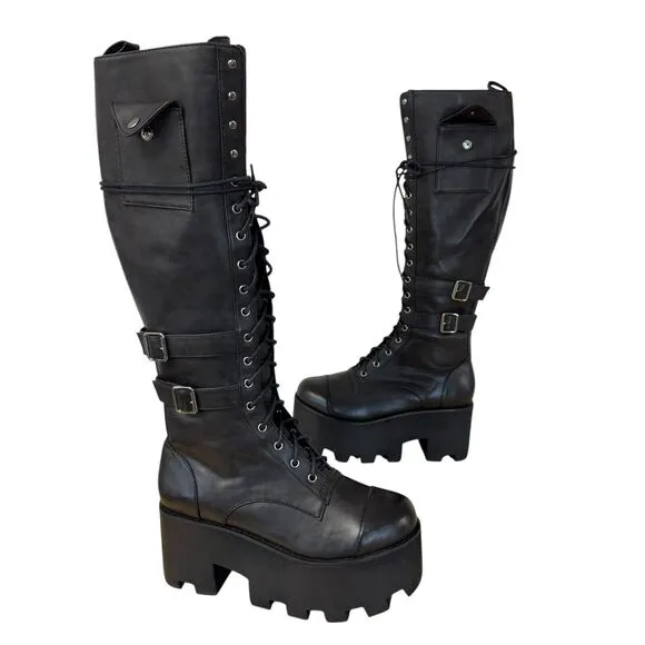 CURRENT MOOD DOLLS KILL Jane Doe Tall Black Combat Boots Vegan Goth Club 10 US