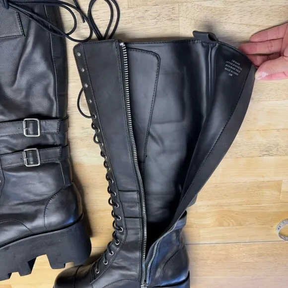 CURRENT MOOD DOLLS KILL Jane Doe Tall Black Combat Boots Vegan Goth Club 10 US