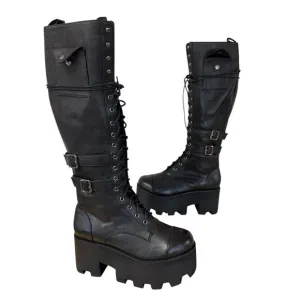 CURRENT MOOD DOLLS KILL Jane Doe Tall Black Combat Boots Vegan Goth Club 10 US