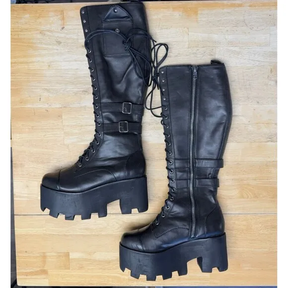 CURRENT MOOD DOLLS KILL Jane Doe Tall Black Combat Boots Vegan Goth Club 10 US