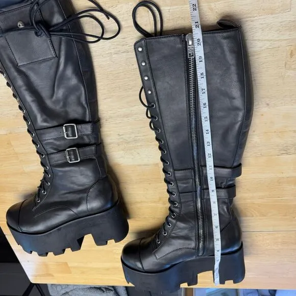 CURRENT MOOD DOLLS KILL Jane Doe Tall Black Combat Boots Vegan Goth Club 10 US