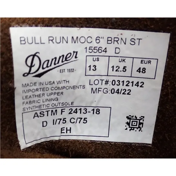 Danner Bull Run Moc Toe 6&quot; Brown Steel Toe Work Boots 15564 Men's Size 13