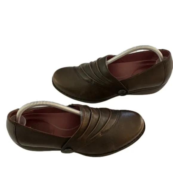 Dansko Aimee Slip On Wedge Shoes, Size 10.5/11, Brown Leather