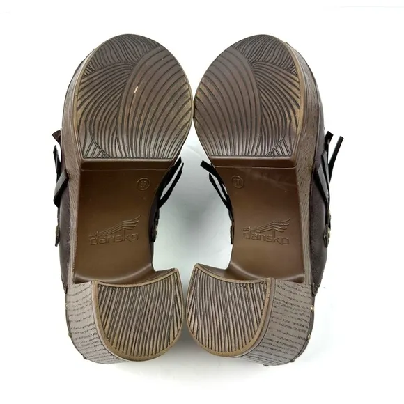Dansko Deni Clogs 37 Dark Brown Leather Fringe Slip On Shoes Womens