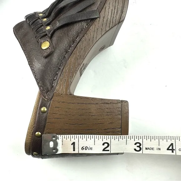 Dansko Deni Clogs 37 Dark Brown Leather Fringe Slip On Shoes Womens