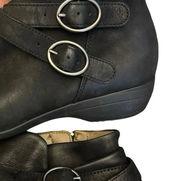Dansko Faithe Women's Black Leather Buckle Zipper Ankle Boots 38 7.5-8 bootie