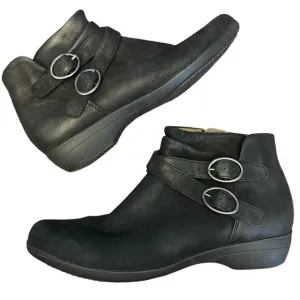 Dansko Faithe Women's Black Leather Buckle Zipper Ankle Boots 38 7.5-8 bootie