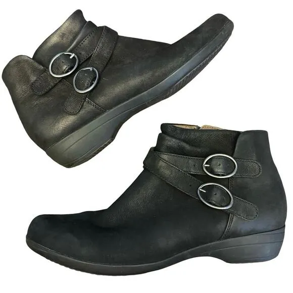 Dansko Faithe Women's Black Leather Buckle Zipper Ankle Boots 38 7.5-8 bootie
