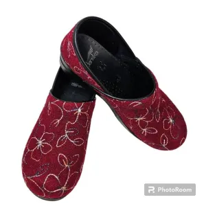 Dansko Felt Pro Floral Platform Clogs Bordeaux Red Women's US Size 10.5 …