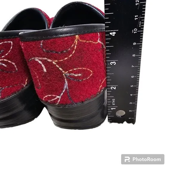 Dansko Felt Pro Floral Platform Clogs Bordeaux Red Women's US Size 10.5 …
