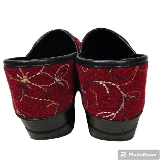 Dansko Felt Pro Floral Platform Clogs Bordeaux Red Women's US Size 10.5 …